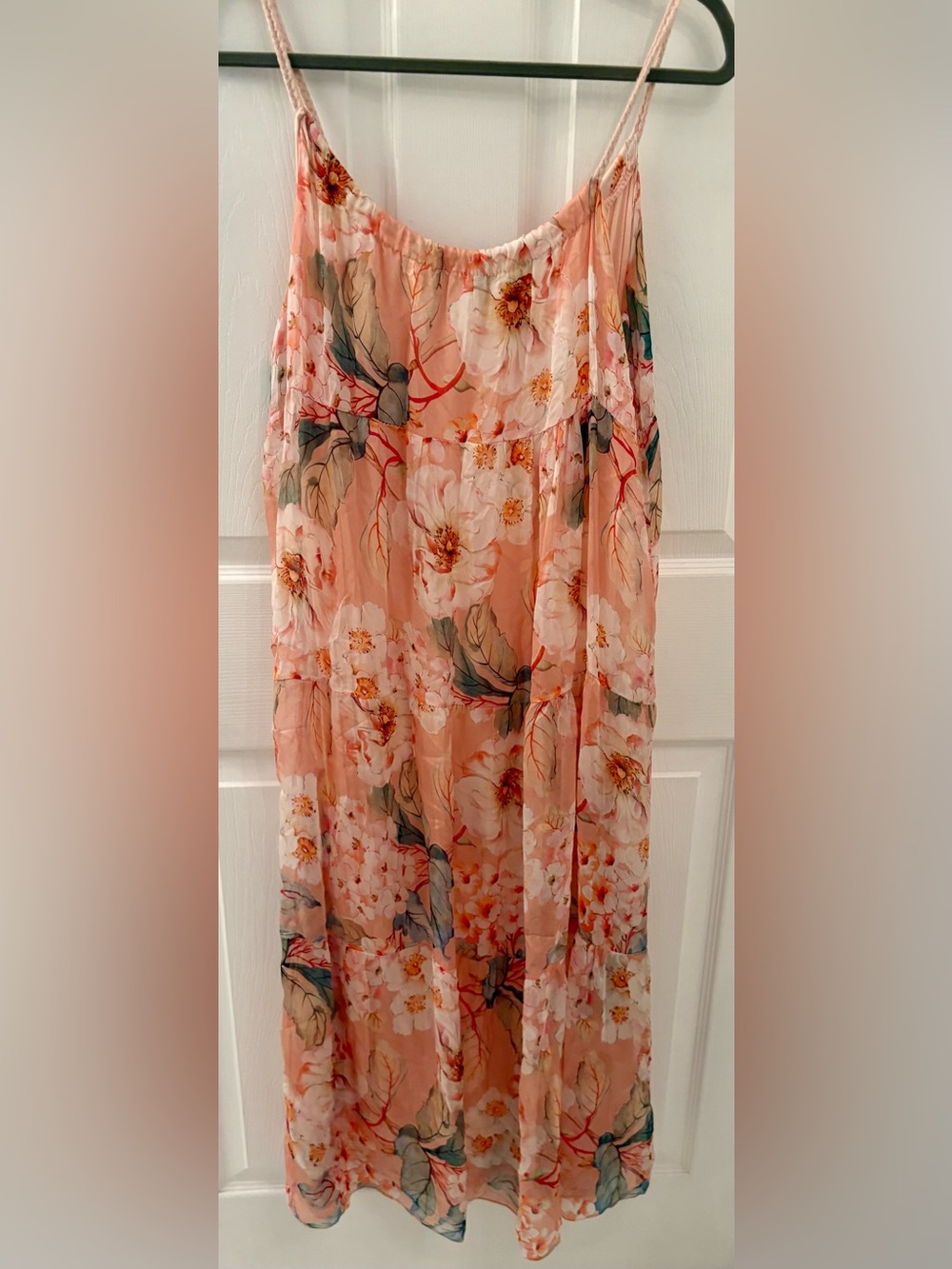 Elena Baldi Made in Italy Silk Peach and White Flowy Floral Dress